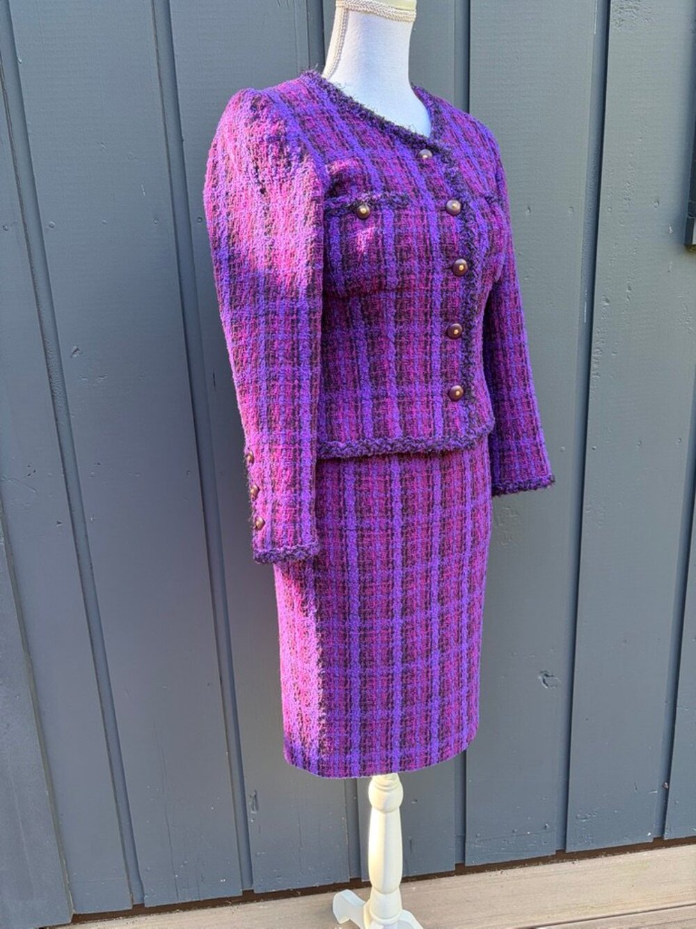 Vintage Chanel 1995 Purple Tweed Suit Set XS